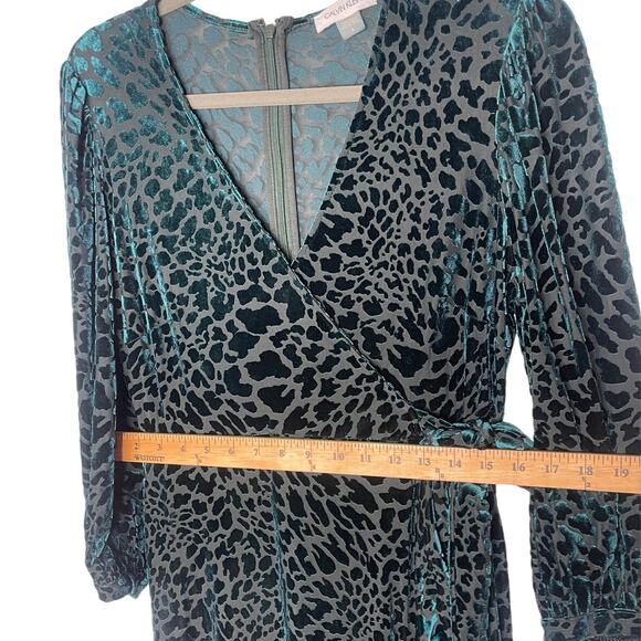 Calvin Klein 8 Burnout Velvet Animal Print Long Sleeve Wrap Dress Teal Green - Picture 10 of 11